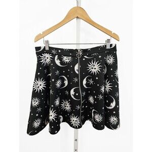 Hot Topic XL Celestial O Ring Skater Skirt Black White Mystical Whimsygoth